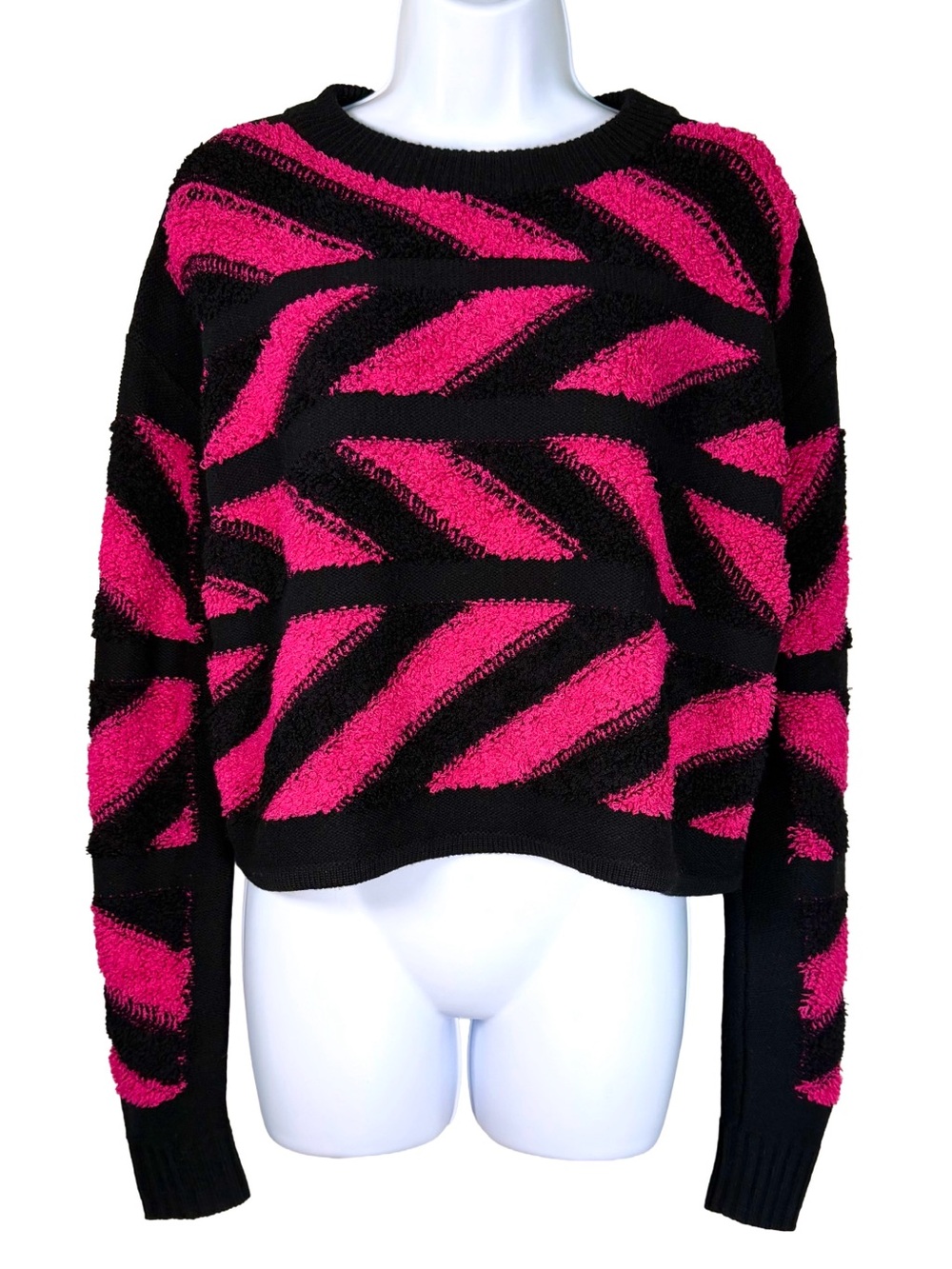 Public School New York Pink Black Textured Wool Blend Cropped Sweater XS